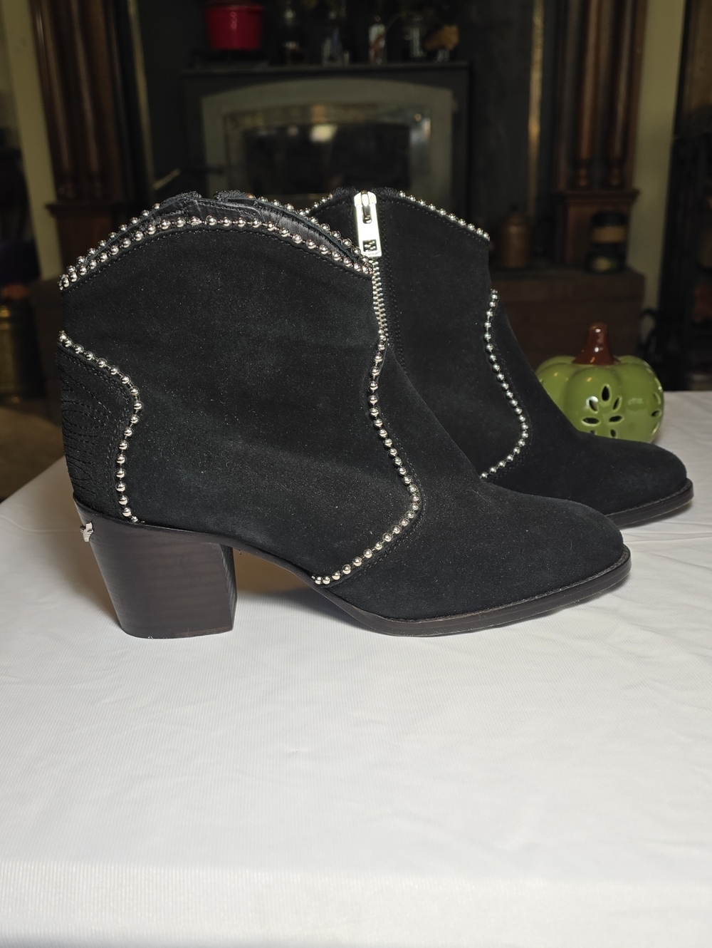 Zadig & Voltair Molly Black Suede Studded Western Ankle Boot